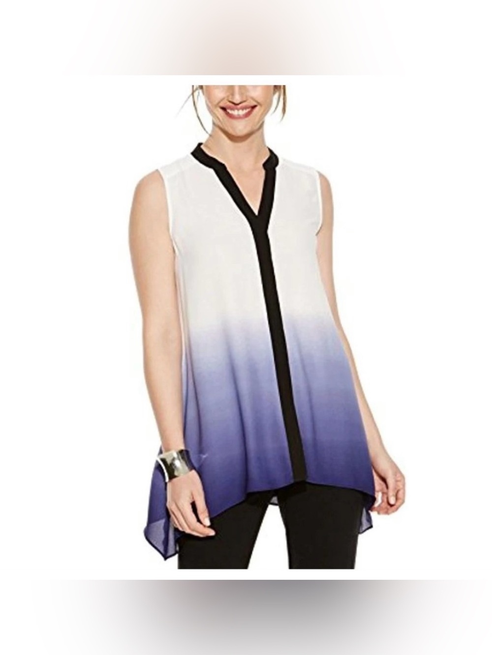 🖲️ Alfani Plus Sized White to Blue Ombre Sleeveless Tunic with Black Trim 🖲️
